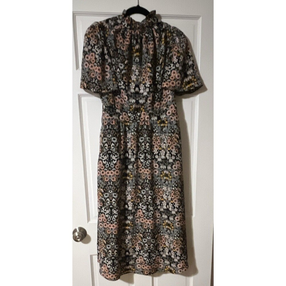 Julia Jordan Women’s Size 10 Black Floral Mock Neck Puff Sleeve A-Line Midi